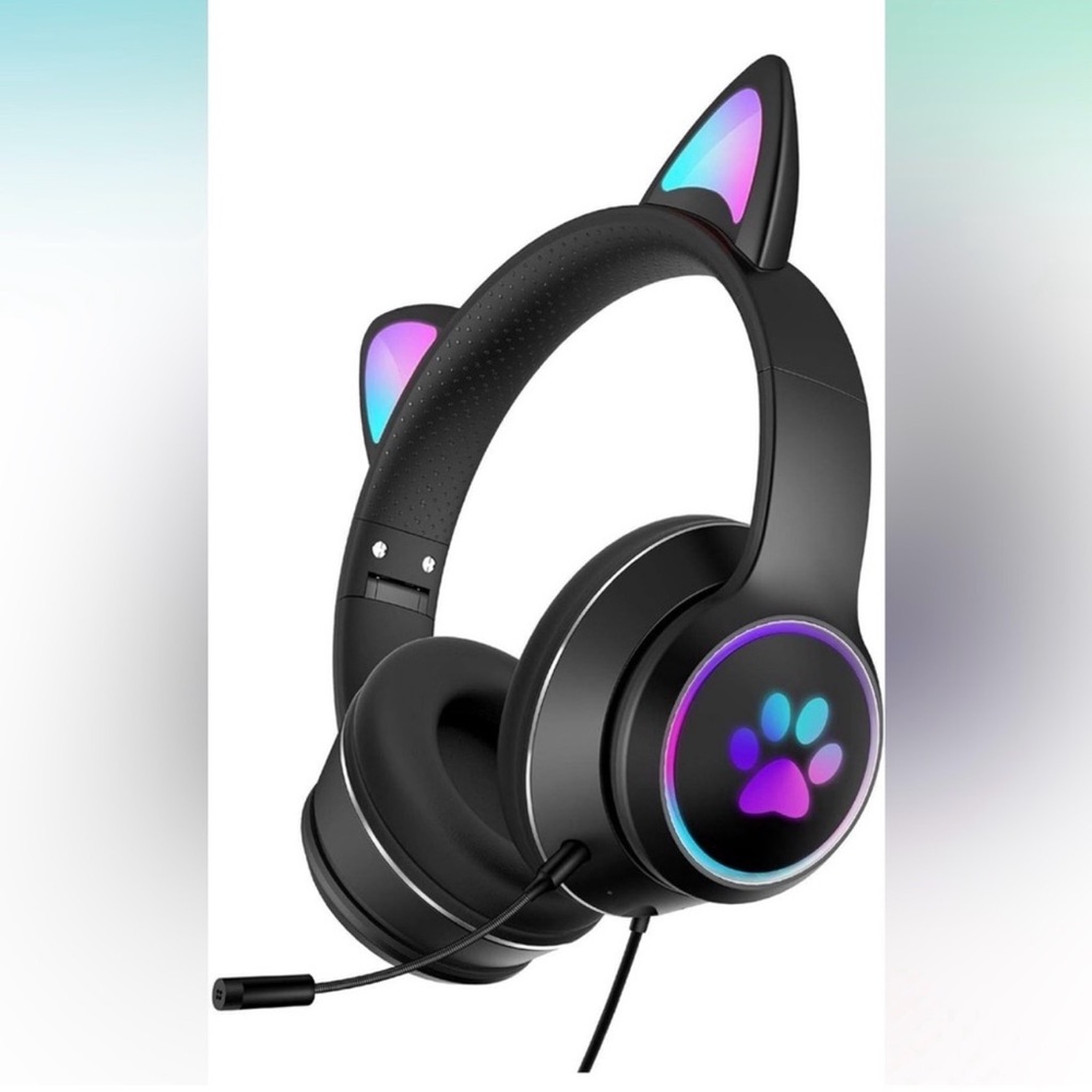 LED Cat Ear Gaming Headset with Mic – RGB Light Up Headphones  Headphones NEW